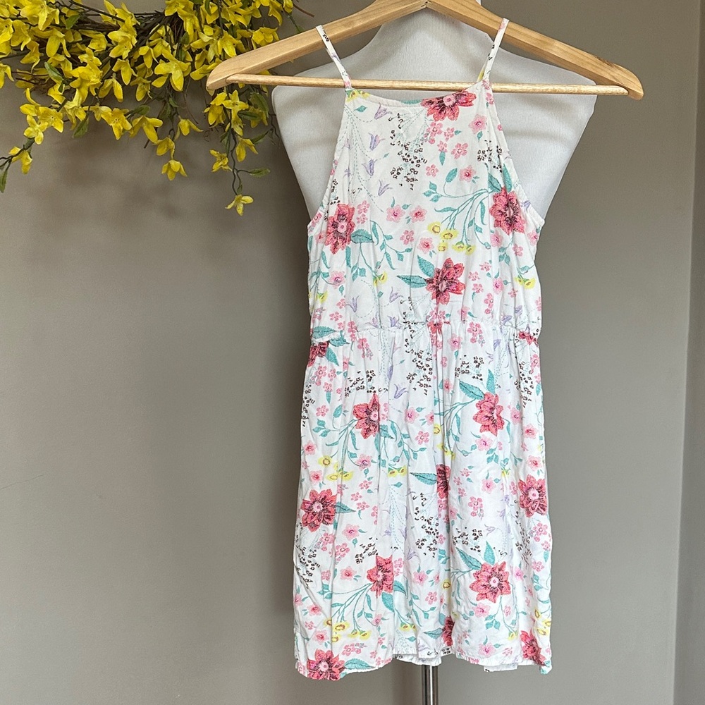Old Navy Cream Dress with Pink and Teal Floral Accents